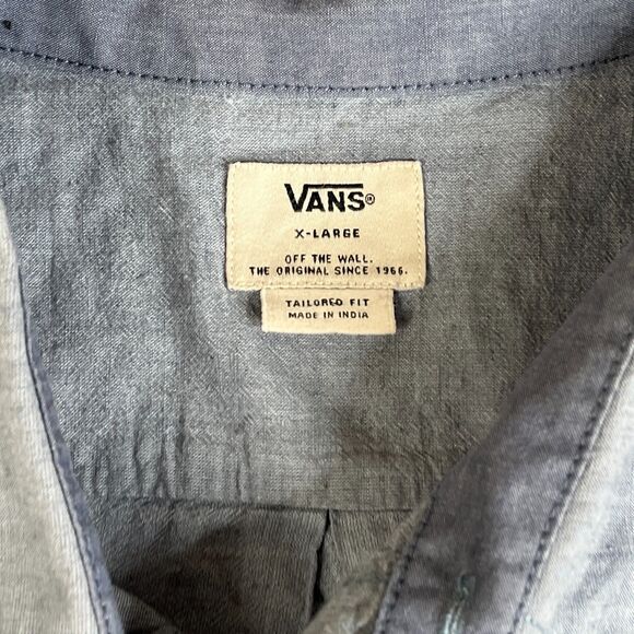 Vans Off The Wall Mens XL Blue White Striped Button Up Short Sleeve Surf Skate - Picture 4 of 10